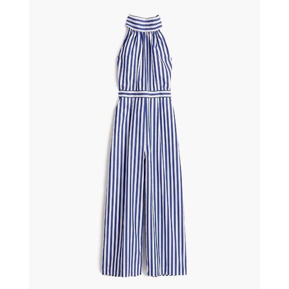 J.Crew Striped Halter Jumpsuit Blue White Tie Neck Style H7371 Size 4 - Picture 1 of 6